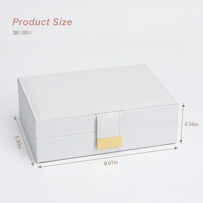 Portable Jewelry Organizer Box with Leather Strap Single Layer Storage for Earrings, Necklaces, Rings Travel Jewelry Case for Women White