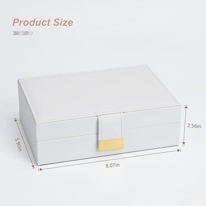 Portable Jewelry Organizer Box with Leather Strap Single Layer Storage for Earrings, Necklaces, Rings Travel Jewelry Case for Women White