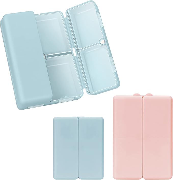 FYY 2 Pcs Daily Pill Organizer, 7 Compartments Portable Pill Case Travel Pill Organizer,[Folding Design] Pill Box for Purse Pocket to Hold Vitamins,Cod Liver Oil,Supplements and Medication-Navy+Pink