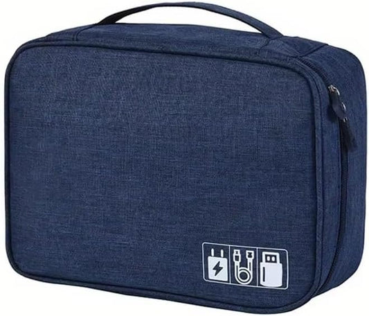 Portable travel cable storage bag digital electronic organizer case Storage Bag Waterproof Digital Electronic Organizer Pack Of 1 (Navy, 1Layer(24.5x10x18cm))