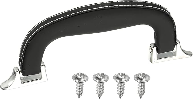 uxcell PU Leather Luggage Handle, 0.9" Hole Distance Vintage U-Shape Replacement Strap Handle for Travel Handbag Guitar Musical Box Gift Boxes, Black/Silver