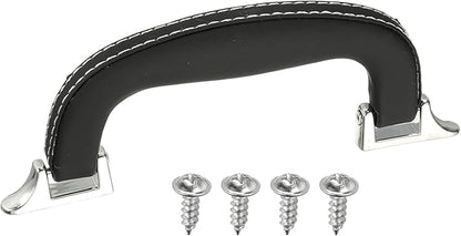 uxcell PU Leather Luggage Handle, 0.9" Hole Distance Vintage U-Shape Replacement Strap Handle for Travel Handbag Guitar Musical Box Gift Boxes, Black/Silver