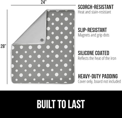 GORILLA GRIP Ironing Mat, Portable Iron Pad, Magnetic Cover for Top of Laundry Washer, Dryer, Table Top, Countertop Blanket, Silicone Coating and Scorch Resistant, Travel Size 28x24, Polka Dots