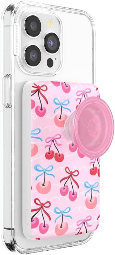 PopSockets PowerPack for MagSafe, Portable Phone Charger, Magnetic Wireless Portable Charger, 5000mAh - Cherry Bows