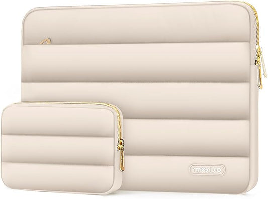 MOSISO 17-17.3 inch Laptop Case, 17.3 inch Puffy Laptop Sleeve Compatible with Dell XPS/HP Pavilion/Ideapad/Acer/Alienware/HP Omen Notebook Computer, Polyester Horizontal Bag with Small Case, Sand