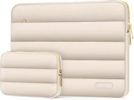 MOSISO 14 inch Laptop Case, 14 inch Puffy Laptop Sleeve Compatible with HP Lenovo Dell ASUS Acer, HP Stream, Dell Latitude, Lenovo IdeaPad, Polyester Horizontal Bag with Small Case, Sand