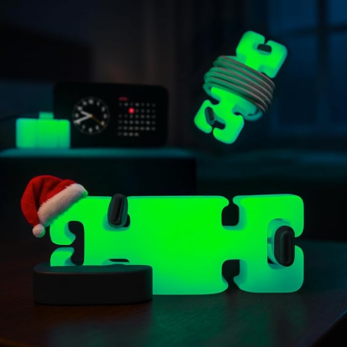 GlowBrick Stocking Stuffers for Adults Cord Management Weighted Cord Holder Cable Wrap Phone Stand - Glow-in-The-Dark Gadget Organizer for Nightstand. Gift for Men, Silicone. Glowing Green