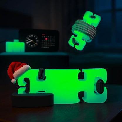 GlowBrick Stocking Stuffers for Adults Cord Management Weighted Cord Holder Cable Wrap Phone Stand - Glow-in-The-Dark Gadget Organizer for Nightstand. Gift for Men, Silicone. Glowing Green