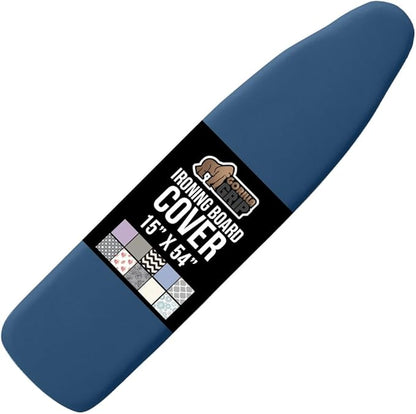 GORILLA GRIP The Original Ironing Board Cover and Pad, Silicone Coating, Thick Scorch Resistant Padding, Heavy Duty Iron Covers Standard Boards, Hook and Loop Fastener Strap, Navy, 15x54