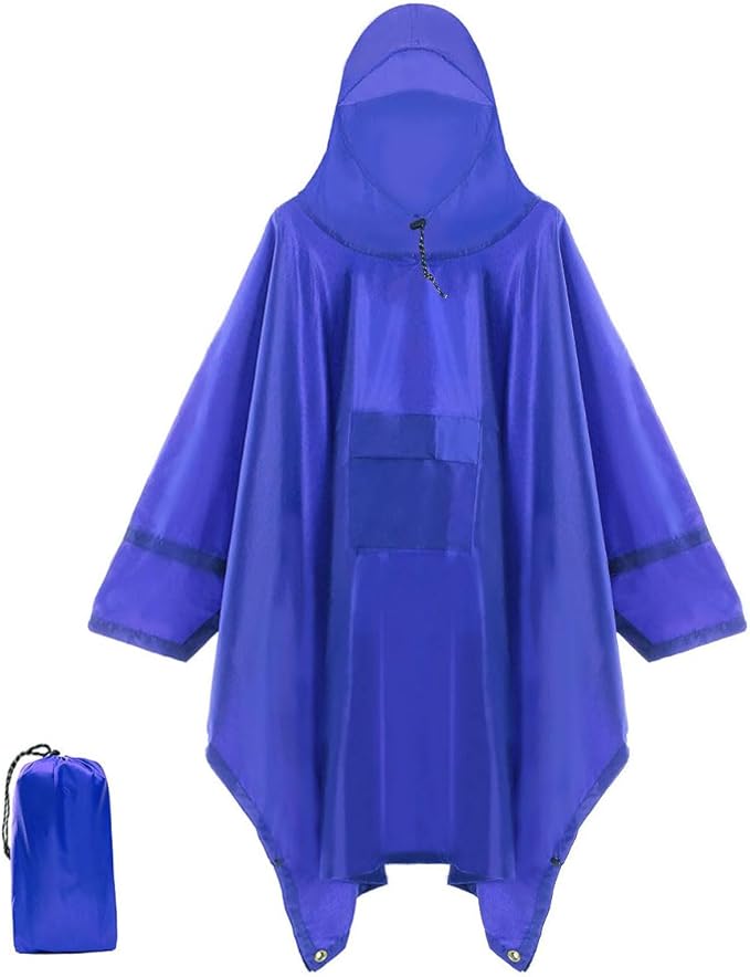 Cosmine Hooded Rain Poncho for Adult with Pocket, Waterproof Lightweight Unisex Raincoat Jacket for Hiking Camping Emergency