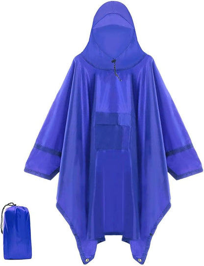 Cosmine Hooded Rain Poncho for Adult with Pocket, Waterproof Lightweight Unisex Raincoat Jacket for Hiking Camping Emergency