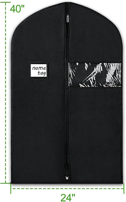 KEEGH 40" Suit Bags for Closet Storage (Set of 10) Garment Bags for Hanging Clothes, Suit Cover Bags for Suits Coats Dress with Zipper and Transparent Window, Black