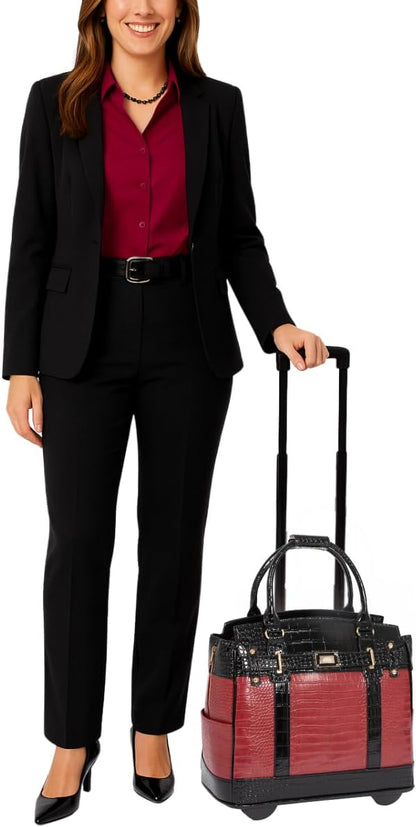 JKM & Company Rolling Laptop Bag for Women | Designer Wheeled Briefcase | Fits 13-17" Laptops | Office Travel Computer Case