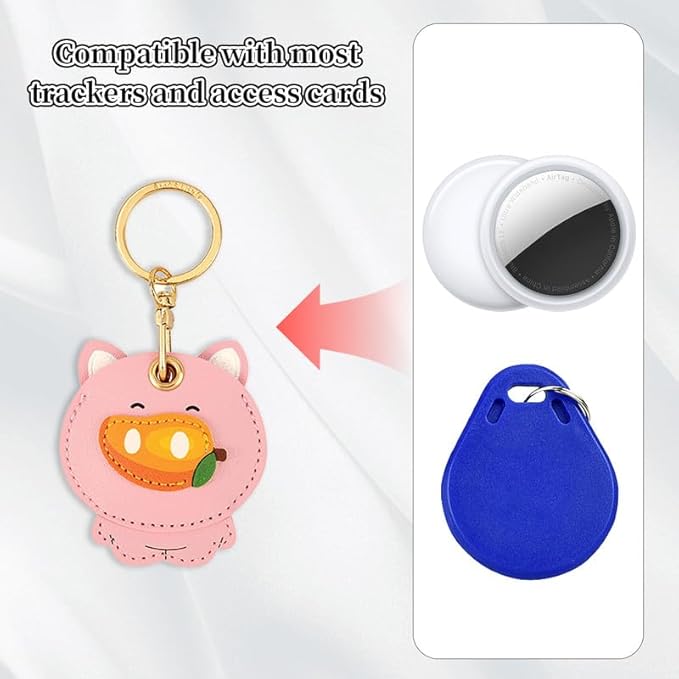 Leather Keychain Case Holder Compatible with Apple AirTag, GPS Airtag Keychain Finder Tracker with Key Ring, Anti-Scratch Protective Air Tag Cover