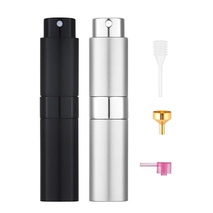 Tekson 8ml Travel Perfume Atomizer Refillable, Mini Cologne Spray Bottle Empty, Small Aftershave Portable Sprayer for Liquid Dispenser (Black&Sliver)
