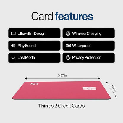 SPOTMINDERS White Elephant Gifts for Women Apple MFi Certified Credit Card Wallet Tracker PRO Pink (iOS Only) 0.07in Works with Apple Find My Rechargeable Tracking Card for Christmas Stocking Stuffers