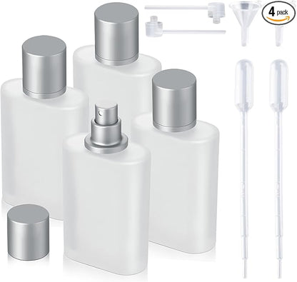 4 Pack 100ml/3.38 Oz Empty Frosted Glass Spray Bottle Perfume Atomizer, Refillable Spray Empty Perfume Bottles Fine Mist Atomizer Cosmetic Container for Travel (4 Pcs 100ml Frosted Bottles)