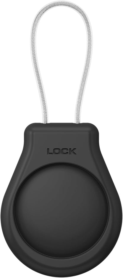 AirTag Holder with Wire Cable Compatible with Apple AirTags, Ultra Durable Anti-Lost Protective Lock Case for Luggage, Key, Backpack (Black)