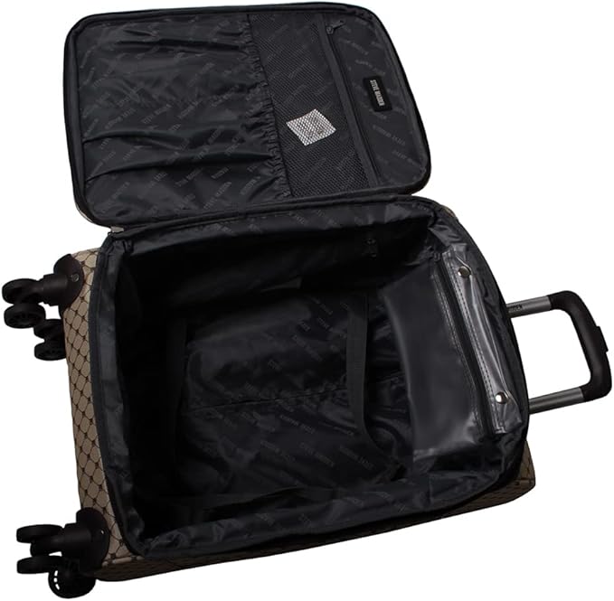 Steve Madden Designer Luggage - Checked Large 28 Inch Softside Suitcase - Expandable for Extra Packing Capacity - Lightweight Bag with Rolling Spinner Wheels (Noble Brown/Tan, 28in)