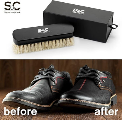 Premium Horsehair Shoe Polish Brush – Handcrafted Beechwood Shoe Brush for Shine and Buffing – Luxurious Shoe Shine Brush with Soft Horsehair Bristles (Black/White)
