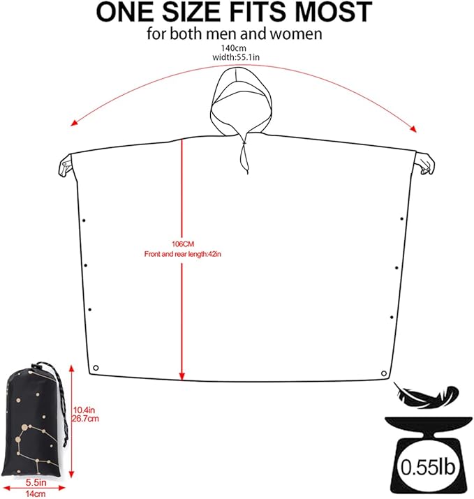 Hooded Rain Poncho for Adult, Waterproof Lightweight Raincoat for Hiking Camping