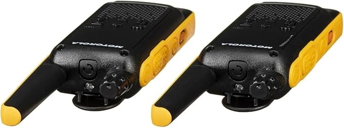 Motorola Solutions Talkabout, Portable FRS, T475 Two Way Radio 2 Pack Walkie Talkies Black/Yellow 22 Channels PTT Earpieces with Additional Dual Drop-in Charger, Yellow/Black, MOT-T475