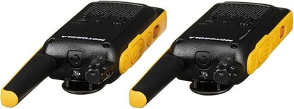 Motorola Solutions Talkabout, Portable FRS, T475 Two Way Radio 2 Pack Walkie Talkies Black/Yellow 22 Channels PTT Earpieces with Additional Dual Drop-in Charger, Yellow/Black, MOT-T475