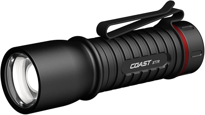 Coast XT7R 1500 Lumen Rechargeable LED Flashlight with Magnetic Mount, Slide Focus, and Pocket Clip, Black