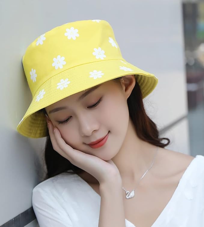 XYIYI Cute Bucket Hat Beach Fisherman Hats for Women, Reversible Double-Side-Wear
