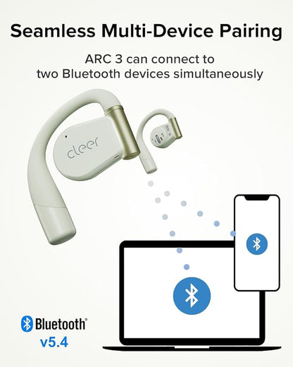 Cleer ARC 3 Open Ear Headphones - Dolby Audio, Snapdragon Sound True Wireless Earbuds, 50Hr Battery, Bluetooth 5.4, IPX 7, Multi-Point, Smart Controls, Wireless Charging Smart Case, Comfort Fit, Green