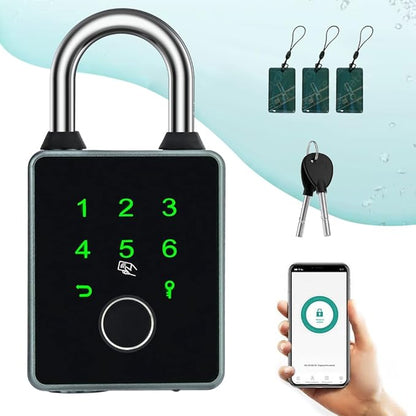 Smart Padlock with Key,Fingerprint Padlock Bluetooth Pad Lock with Code Tuya App 7.5mm Schackle Suitable for Gate Gym Warehouse School Fence,Outdoor,Warehouse, Sports, Bike