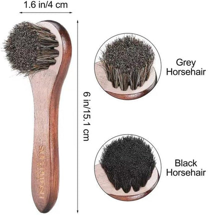 Horsehair Shoe Polish Applicator Brush, Soft Horse Hair Bristles Dauber Leather Care Brush for Shoes, Boots, Bags - 2 Pack Grey Bristle + 2 Pack Black Bristle Brush Included