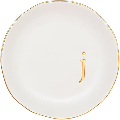 COLLECTIVE HOME - Ceramic Jewelry Tray, Decorative Trinket Dish for Rings Earrings Necklaces Bracelet Watch Keys, Birthday Mother's Day Christmas Gift for Women, 4.75", White Surface (J)