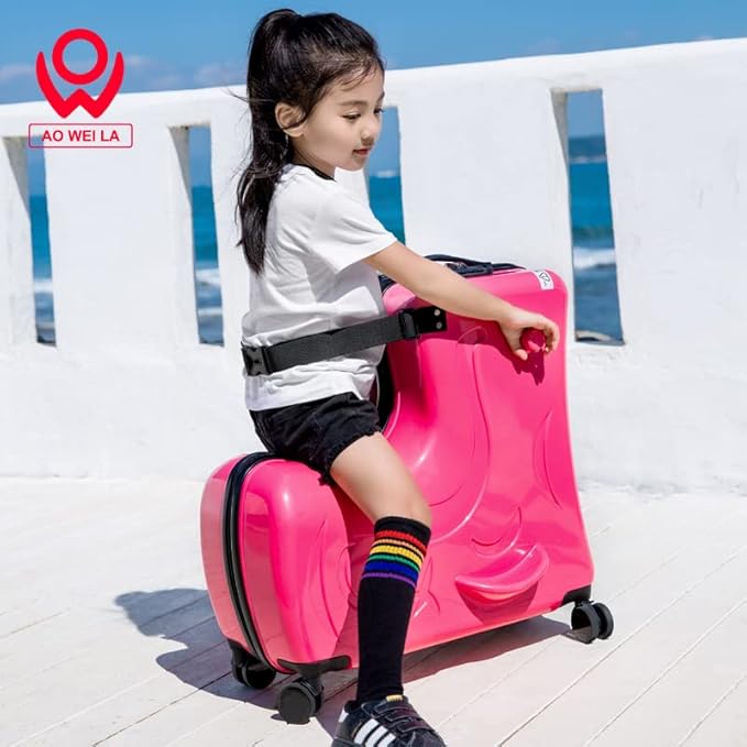 Travel Gear: Premium Toddler Ride-On Luggage with Ergonomic Handle & Secure Harness System, 21Inch, Red