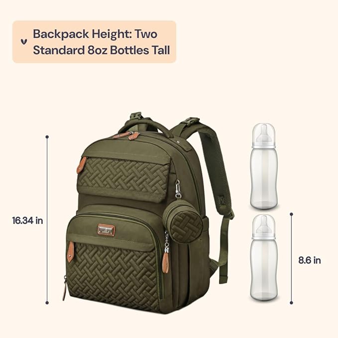 BabbleRoo Diaper Bag Backpack - Travel Large Baby Diaper Bag with Changing pad, Waterproof Baby Bags for Mom & Dad, Unisex Bags with Pacifier Case, Luggage Strap & Stroller Clips– Army Green
