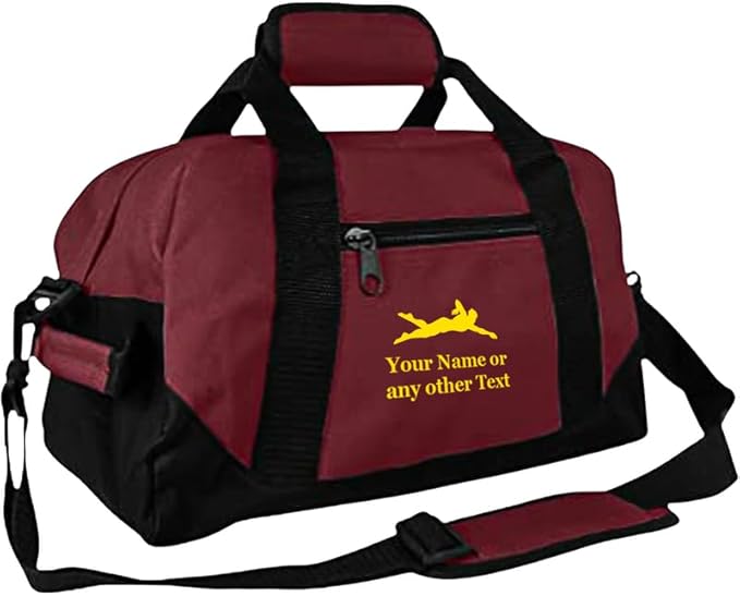 Personalized Passion 14” Small Sports Duffel Bags for Kids - Waterproof Travel Duffle with Name & Swimming Design - Maroon Two-Toned Kids Weekender Bag for Boys and Girls