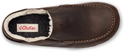 OLUKAI Moloa Slipper, Men's Premium Leather Slip-On Shoes, Soft Genuine Shearling Lining & Gel Insert, Drop-In Heel & All-Day Comfort