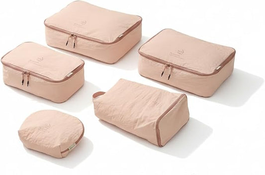 5-Piece Travel Packing Cubes Set for Luggage - Waterproof Organizer Bags for Clothes Shoes & Toiletries - Lightweight & Durable Suitcase Storage System (Pink)
