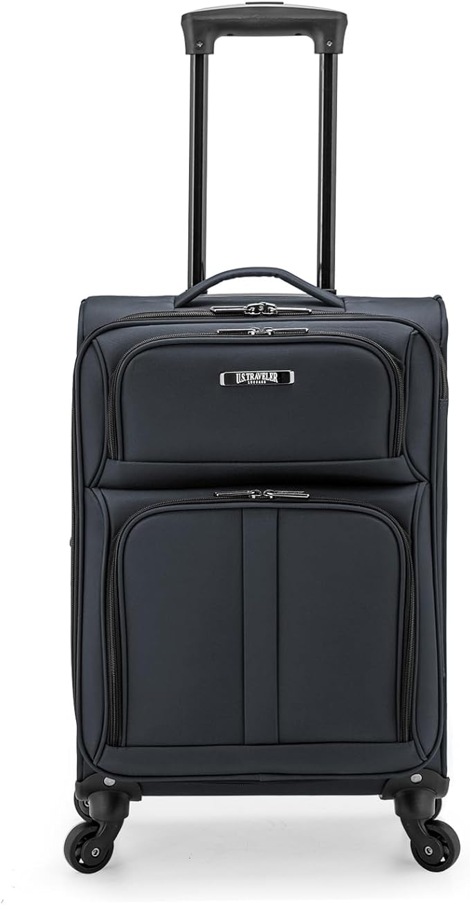 U.S. Traveler Anzio Softside Sturdy Ballistic Nylon Expandable Travel Suitcase Luggage with 4 Spinner Wheels, Dark Grey, Carry-on 22-Inch