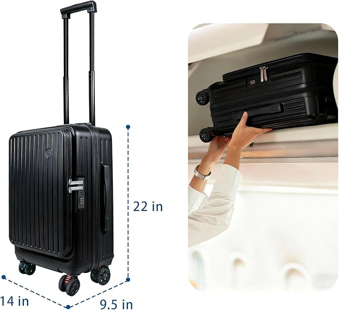 Carry On Luggage 22x14x9Inch Airline Approved with Wheels, Expandable Suitcase Top Opening Lightweight Small Travel Luggage with Cup Holder and Side Hooker, Hard Shell Carry On Suitcases for Weekender