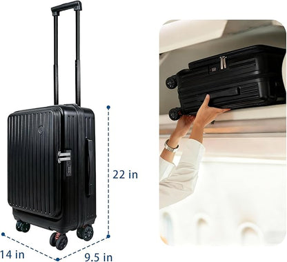 Carry On Luggage 22x14x9Inch Airline Approved with Wheels, Expandable Suitcase Top Opening Lightweight Small Travel Luggage with Cup Holder and Side Hooker, Hard Shell Carry On Suitcases for Weekender