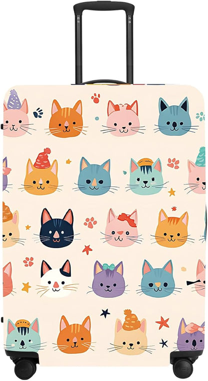 Multi Cat Luggage Protector, Washable Suitcase Cover Allover Cartoon Kitty Faces Anti-scratch for 24",26" Bag