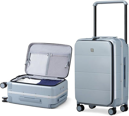 Hanke Top Opening 24 Inch Luggage with Spinner Wheels, Aluminum Frame All-PC Hard Shell Medium Suitcase, Trunk Wide Handle Luggage for Travel, TSA Checked-Medium (Grey, 69L)