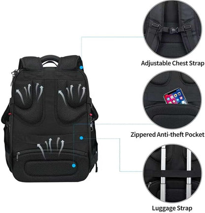 KROSER Travel Laptop Backpack 17.3 Inch XL Computer Backpack with Hard Shell Saferoom RFID Pockets Water-Repellent Business College Daypack Stylish Bag for Men/Women-Black Grey