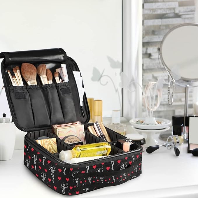 MNSRUU Women Makeup Bag Romantic Skull Gothic Makeup Bag Organizer Travel Cosmetic Bag for Teenage Girl Clear Make Up Bags with Zipper