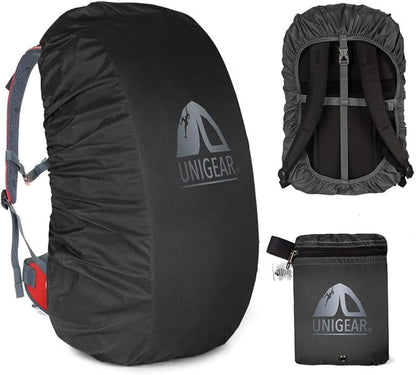 Unigear Backpack Rain Cover Waterproof Rating 5000mm Ultraportable and Durable with 2 Anti-Slip Buckle Strap, Integrated Carry Pouch Design (Black, Meidum)