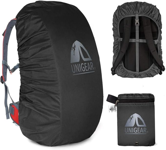 Unigear Backpack Rain Cover Waterproof Rating 5000mm Ultraportable and Durable with 2 Anti-Slip Buckle Strap, Integrated Carry Pouch Design (Black, Large for 40L-50L Backpack)