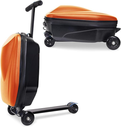 Apelila 20" Scooter Suitcase for Kids, 2-in-1 Ride On Luggage with Wheels for Boys & Girls Ages 4-15, Foldable Hardshell Carry On Lightweight Travel Suitcase for Airplane (Orange)