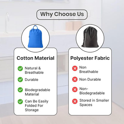 LFH Home Large Premium Cotton Canvas Laundry Bag with Drawstring and Handles Heavy Duty, Multi-Use, and Washable for Home, Travel, College or Storage 20x30 (Pack of 4)-Sky Blue