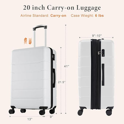 Sweetcrispy Carry on Luggage, Hard Shell ABS Suitcase with Double Spinner Wheels, Lightweight Expandable Rolling Suit Case with TSA Lock, 21 Inch Cream White